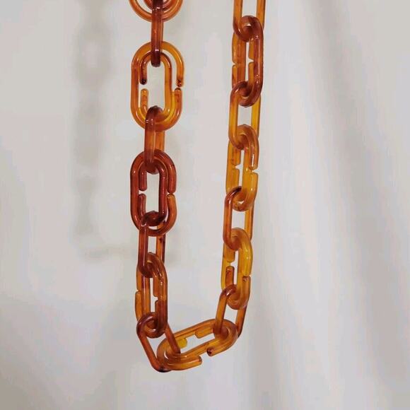 Vintage Faux Tortoise Shell Plastic Chain Link 34" Long Necklace - Picture 3 of 5